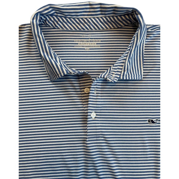Vineyard Vines Other - Vineyard Vines Performance Striped Polo Shirt Men's 2XL Blue White Whale Logo